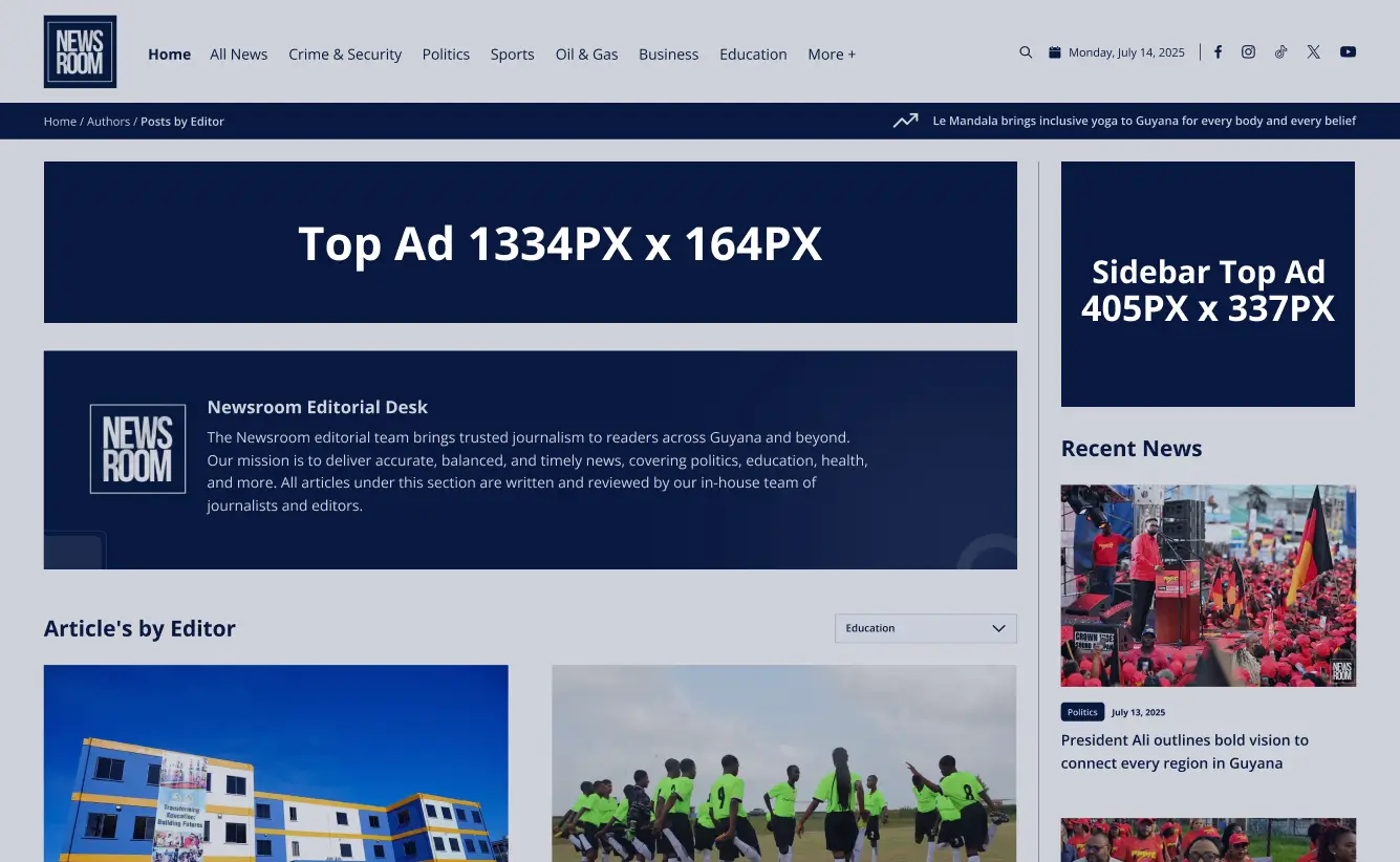 Author Page - Top Ad (1334px W × 164px H)