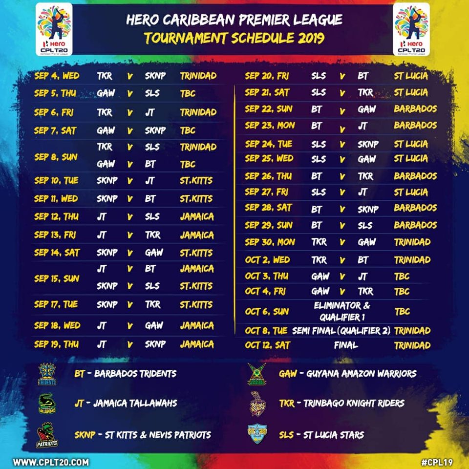 CPL releases 2019 fixtures; Guyana games yet to be confirmed News